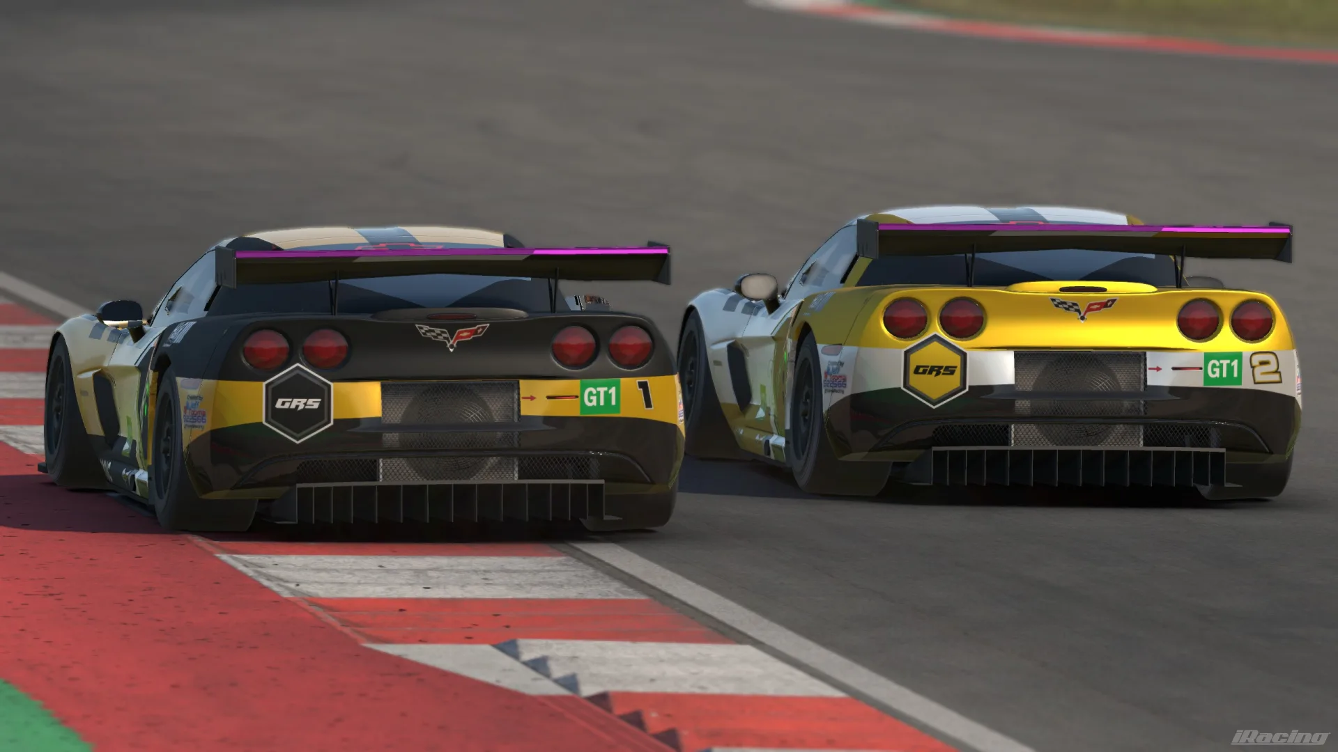 Two Project GRS Corvette GT1 endurance cars racing together